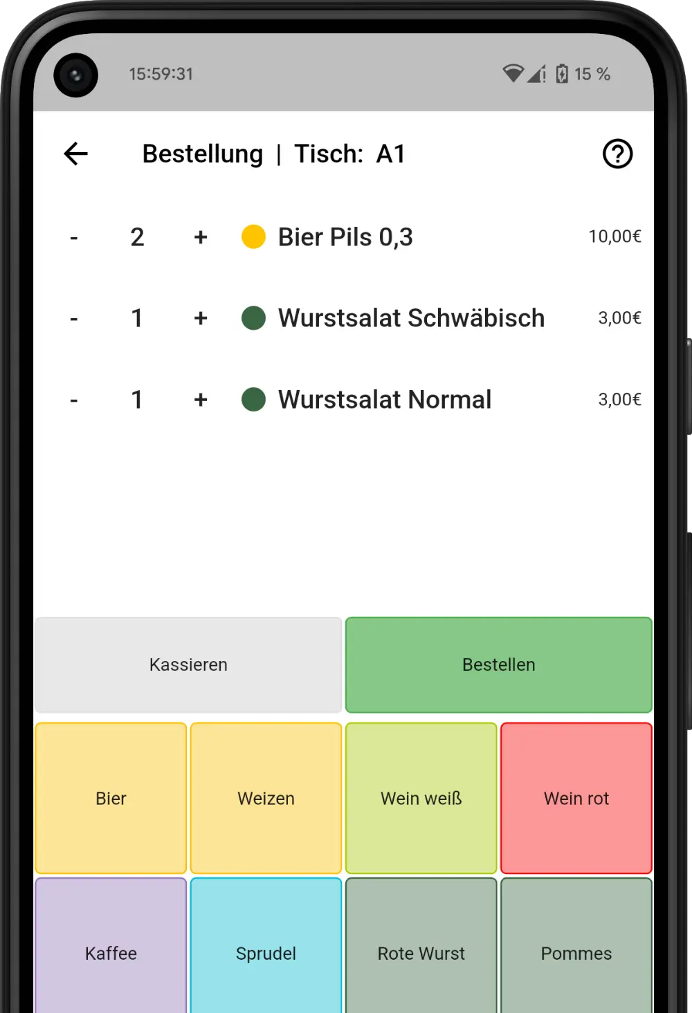 Smartphone mit der Bestellansicht der OrderAssist App